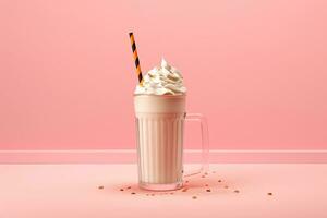 3d latte shake bicchiere con condimento di frutta generativo ai foto