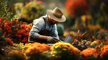 giardiniere lavori nel autunno giardino foto