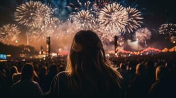 donna Guardando fuochi d'artificio foto