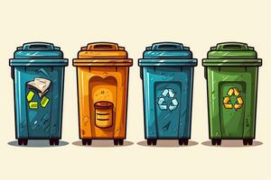 spazzatura può icona impostato raffigurante un' riciclare bidone con spazzatura nel un' moderno illustrato stile foto