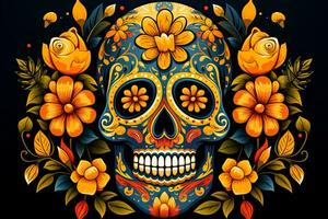 illustrazione di un' non gradiente compatibile con ai10 dia de los muertos zucchero cranio con ornato decorazione foto