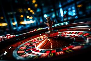 altamente contrastato in movimento Immagine in mostra un' roulette gioco essere giocato nel un' casinò foto