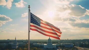 Stati Uniti d'America indipendenza giorno esso è un' dichiarazione di indipendenza e democrazia.la 4 ° di luglio è il indipendenza giorno di il unito stati. Là volontà essere un' celebrazione e mostrare il democrazia. generativo ai foto