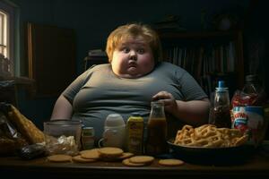 sovrappeso ragazzo orologio tv. creare ai foto
