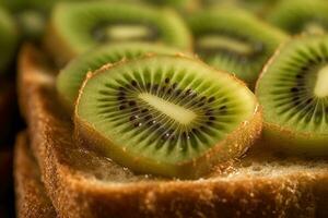 kiwi pane abbrustolito, macro tiro di un' fresco prima colazione con gocciolante Miele, ai generato foto