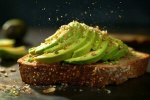 affettato avocado crostini con sesamo semi su esso generativo ai foto