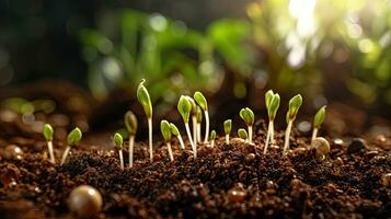 germinazione semi di verdura su il terra nel vario le stagioni, ai generato foto