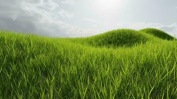 verde erba con blu cielo nuvoloso rendere natura paesaggio sfondo foto