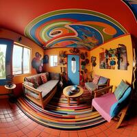 colorato 360 gradi panorama Casa di Camera da letto interno generato di ai foto