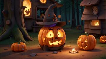 carino 3d Halloween sfondo con zucca Jack o lanterna foto