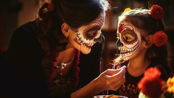 madre e figlia fare trucco per il messicano vacanza giorno di Morte foto