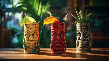 estate rinfrescante tiki cocktail su il sfondo di un' bar contatore foto