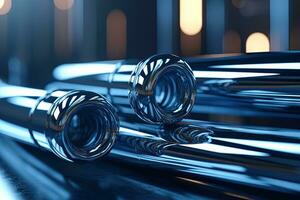 astratto cromo tubi composizione. industria a tema sfondo con brillante metallico collegato tubi. generato ai. foto