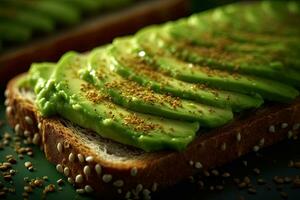 affettato avocado crostini con sesamo semi su esso generativo ai foto