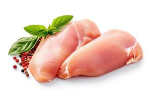 pollo Seno carne e erbe aromatiche isolato su bianca, generativo ai foto