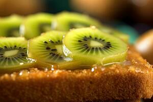 kiwi pane abbrustolito, macro tiro di un' fresco prima colazione con gocciolante Miele, ai generato foto