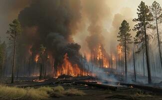 il ecologico urto di un' wildfire nel un' foresta. foto