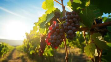 avvicinamento di uva, vigneto contro il sfondo nel il leggero di il sole foto