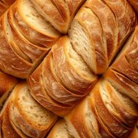appena al forno pane avvicinamento. francese baguette. il struttura di bianca affettato pane. salutare cibo. foto