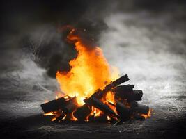 avvicinamento di un' ardente fiamma su un' nero sfondo foto