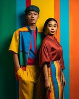 asiatico modello coppia nel moderno moda ai generato foto