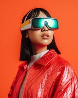 asiatico femmina moda modello con occhiali da sole ai generato foto