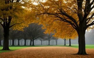 albero concetto sfondo assortito panoramico autunno alberi di naturale caldo colore le foglie. ai generativo foto