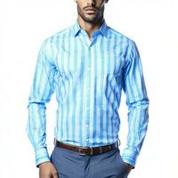 formale Uomini cielo blu dai un'occhiata camicia su bianca sfondo, classico e sofisticato, ai generato foto