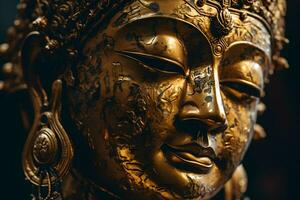 vicino su di un' d'oro statua di un' Budda nel tempio foto