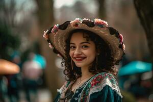 un' donna indossare messicano sombrero cappello foto