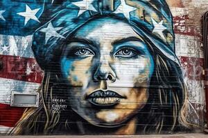un' strada arte murale graffiti pittura di un' soldato con un' casco su il parete foto