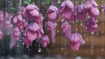 un' vicino su di un' bellissimo lavanda bulboso begonia fiori con gocce di pioggia foto