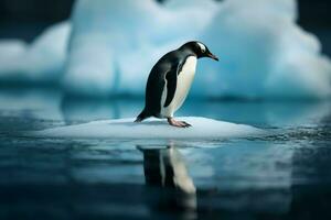 pinguino fusione ghiaccio sfondo. creare ai foto