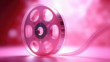 film bobina su rosa sfocato sfondo. film per ragazze e cartoni animati per bambini foto