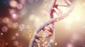 dna gene elica spirale molecola struttura su sfocato rosa. ai generato Immagine foto