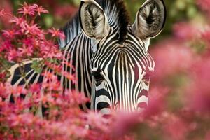 zebra nel rosa fiori. creare ai foto