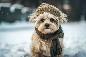 cane cappello sciarpa. creare ai foto