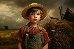 produttivo americano contadino ragazzo a campo. creare ai foto