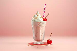 3d latte shake bicchiere con condimento di frutta generativo ai foto