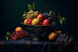 decorato sontuoso ciotola di mescolare frutta, generativo ai foto