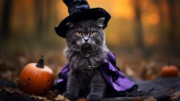 foto di un' carino gatto indossare un' Halloween costume. generativo ai