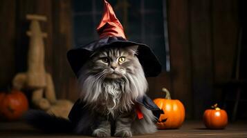 foto di un' carino gatto indossare un' Halloween costume. generativo ai