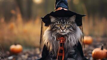 foto di un' carino gatto indossare un' Halloween costume. generativo ai