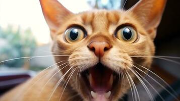 avvicinamento foto di un' divertente scioccato birmano gatto attaccare su il suo lingua. generativo ai