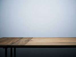 di legno tavolo e sfocatura tropicale bianca sfondo, Prodotto Schermo montaggio. alto qualità foto 8 mila fhd ai generato