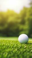 essenza di golf su un' sognante giorno con un' palla nel il primo piano contro un' illuminata dal sole orizzonte ai generativo foto