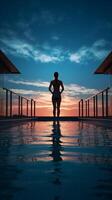 preparazione per il tuffo - un' momento di silenzioso nel il piscina ai generativo foto