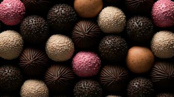 generativo ai, cioccolato caramella palle, vicino su tradizionale brasiliano Brigadeiro foto