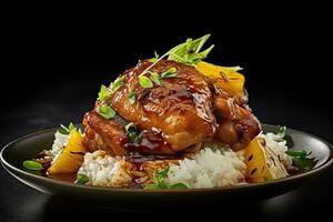 pollo biryani con riso e erbe aromatiche prezzemolo generativo ai foto