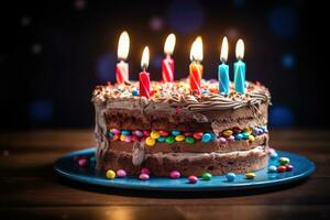 cioccolato gocciolante contento compleanno torta, generativo ai foto